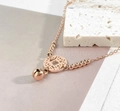Rose gold anklet with a hollow ancient coin pendant, bell charm and beads in titanium steel - Rose Gold