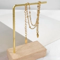 Sparkling 18k gold plated double layer stainless steel chain bracelet with k18 engraving - Anklet (B64) / Gold