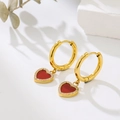 Vintage heart hoop earrings with red enamel and pavé crystals in gold plating - Red-Gold
