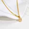 French vintage titanium steel gold necklace with a round sparkling solitaire pendant - Gold - Single Stone