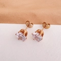 Elegant rose gold titanium stud earrings with six-prong set brilliant round zircon - Large Single Rhinestone Stud / Rose Gold