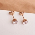 Sparkling zircon stud earrings in rose gold finish with classic four-prong setting - Medium Single Rhinestone Stud / Rose Gold