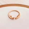 Detailaufnahme des roségoldenen Geweih-Rings auf einem eleganten hölzernen Ringhalter - US 5 / Roségold