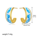 Chinese style 18K gold plated blue and white enamel C-shape hoop earrings, 20mm width - Hand-painted Blue and White Porcelain Stud (Style 1)