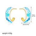 Detailed dimensions of 18K gold C-shaped hoop earrings with blue enamel marble patterns - Hand-painted Blue and White Porcelain Stud (Style 2)