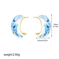 Macro detail of blue enamel pattern on gold C-hoop earrings with dimensions shown - Hand-painted Blue and White Porcelain Stud (Style 3)
