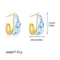 Detailed size specifications of 18K gold C-shaped earrings with blue enamel patterns - Hand-painted Blue and White Porcelain Stud (Style 4)