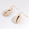 Detailed view of natural cowrie shell drop earrings with elegant gold hook wires - Creamy White Cowry Hook Style (Style 1)