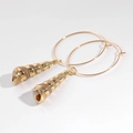 Golden hoop earrings featuring natural striped conch shell pendants for beach vacation - Spiral Conch Large Hoop Style (Style 3)