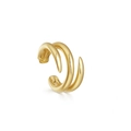 Moderner 14K Gold zweischichtiger Ohrmanschette mit poliertem Spiegel-Finish für Damen - Goldenes Doppelkrallen Design (A9-1-4-6)
