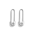 Detailed close-up of polished silver safety pin earrings with micro-inlaid cubic zirconia - Silver (20774_2)