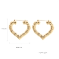 Detailed dimensions of 14K gold-plated bamboo-textured heart hoop earrings for women - Large