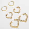 Three-piece set of gold 14K heart-shaped bamboo hoop earrings in small, medium, and large sizes - Heart Shape (21274TZ) / Gold Heart Set (21274TZ)