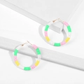 Colorful Bohemian C-shaped Heishi clay bead hoop earrings with gold metal hardware - Macaron Mixed (21227_2)