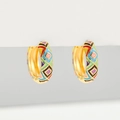 Macro detail of gold hoop earrings featuring colorful enamel geometric patterns and finish - Rhombus Pattern