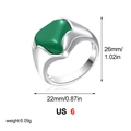 Chevalière argentée avec pierre verte US taille 6 6,09g dimensions détaillées - US 6 / Vert Émeraude