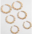Three-piece gold-plated bamboo texture hoop earrings set in vintage hip-hop style - Round (21343TZ) / Gold Round Set (21343TZ)