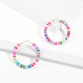 Colorful polymer clay beaded C-shape hoop earrings with MAMA letter beads in boho style - MAMA Letter Beads Multicolor (21227_6)