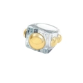 Macro shot of wide transparent resin ring with four gold hemispherical metal rivets - Clear
