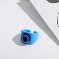 Detailed view of the blue resin evil eye open ring featuring layered Mediterranean style - Open / Sky Blue