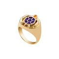 Goldener Siegelring mit violetter Emaille-Schildkröte und orangefarbenen Details - Lila