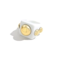 Y2K resin statement ring with gold metallic geometric domes on a white square band - White