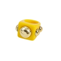 Chunky yellow resin Y2K ring with polished gold sphere studs and a square geometric design - Yellow