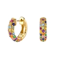 Goldene Creolen mit bunten Zirkonia-Steinen im Regenbogen-Stil, polierte Oberfläche - bunt