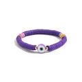 Bohemian purple heishi clay bead bracelet featuring a central evil eye and gold accents - Evil Eye Soft Clay Bracelet (B356_9)