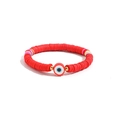 Bohemian elastic red heishi bead bracelet with evil eye charm and golden beads - Evil Eye Soft Clay Bracelet (B356_7)