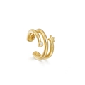14K vergoldete Doppel-Ohrmanschette mit Stern und rundem Kristall-Detail - Goldener Doppelreifen Stern Zirkonia (A9-1-4-8)