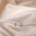 Macro view of silver star stud earrings with sparkling rhinestones on silk fabric - Gray Rhinestone