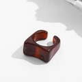 Y2K resin open ring in transparent amber mocha color with thick square profile - Style 4 (A17-3-3-6)