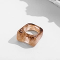 Y2K resin ring featuring amber and transparent mocha marbled texture in a square shape - Style 6 (A17-3-3-4)
