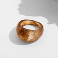 Chunky Y2K amber resin ring with dark brown marbled texture and translucent finish - Style 5 (A17-3-3-7)