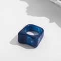 Y2K vintage square dark blue resin ring with marble texture and geometric design - Style 8 (A17-3-2-9)