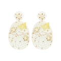 White beaded Easter egg earrings with floral details and yellow butterfly charms - White