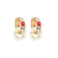 French retro hoop earrings with pink enamel flowers and white pearl clusters - Multicolor Floral with Pearl 20982_6