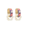 Purple flower enamel hoop earrings with pearls on a gold metal base for women - Purple with Pearl 20982_7