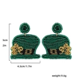 Detail shot of green beaded St. Patrick's Day hat earrings with dimensions and weight info - Green Hat (22286)