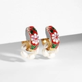 Retro C-shape hoop earrings with red enamel flowers and white natural pearls - Red with Pearl 20982_3