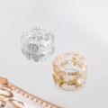 Y2K vintage resin rings with embedded gold and silver foil on a mirror surface - Gold Silver Foil Inlaid Transparent Chunky (R176_13) / Two-Piece Set