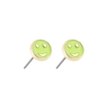 Y2K round smiley face stud earrings with light green enamel and golden metal finish - Green Smiley Face
