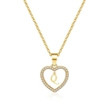 Detail view of gold heart pendant with letter Q and sparkling zircon inlay - Letter Q(Q)