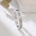 Minimalist silver meander pattern ring with geometric hollow design on stone pedestal - US 5 / Silver