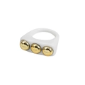 Y2K resin ring in white finish featuring three golden sphere studs on a wide band - White Style (A20-1-5-5)