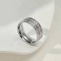 Modern silver ring with double-row rectangular crystal stones on a white background - US 5 / Steel