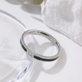 Minimalist silver steel ring with black enamel band and central zircon on white stone - US 5 / Black Enamel Steel Tone