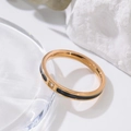 Minimalist gold titanium steel ring with black enamel band and central sparkling zircon - US 5 / Black Enamel Rose Gold