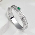 Elegant titanium steel bracelet featuring rectangle emerald and micro-paved diamonds - Silver